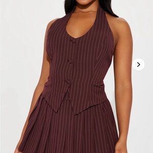 Fashion Nova Burgundy Pinstripe Backless Dress